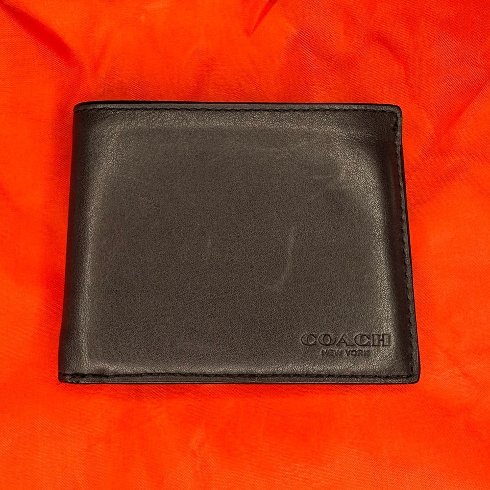 Coach Leather Bifold Wallet - Dark Gray